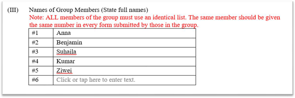 Name of Group Members